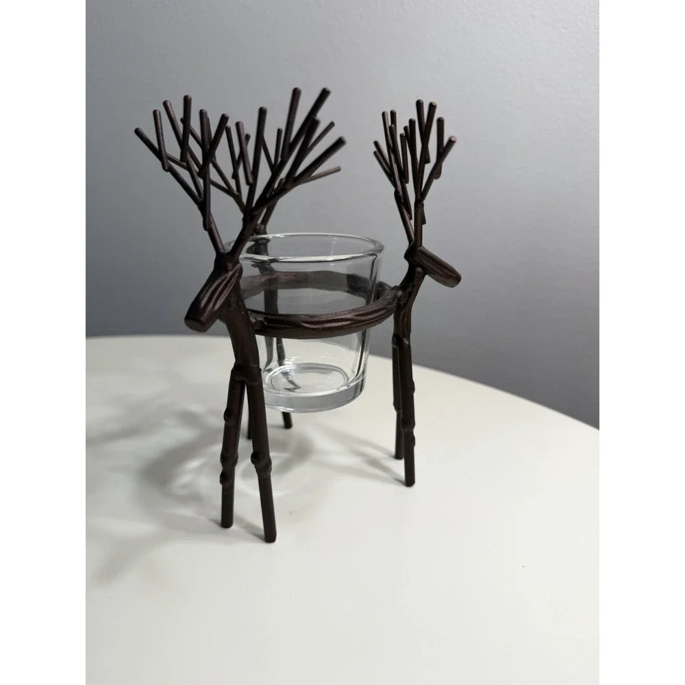 Yankee Lot of 3 Reindeer Votive Candle Holders Metal Antler Rustic Christmas